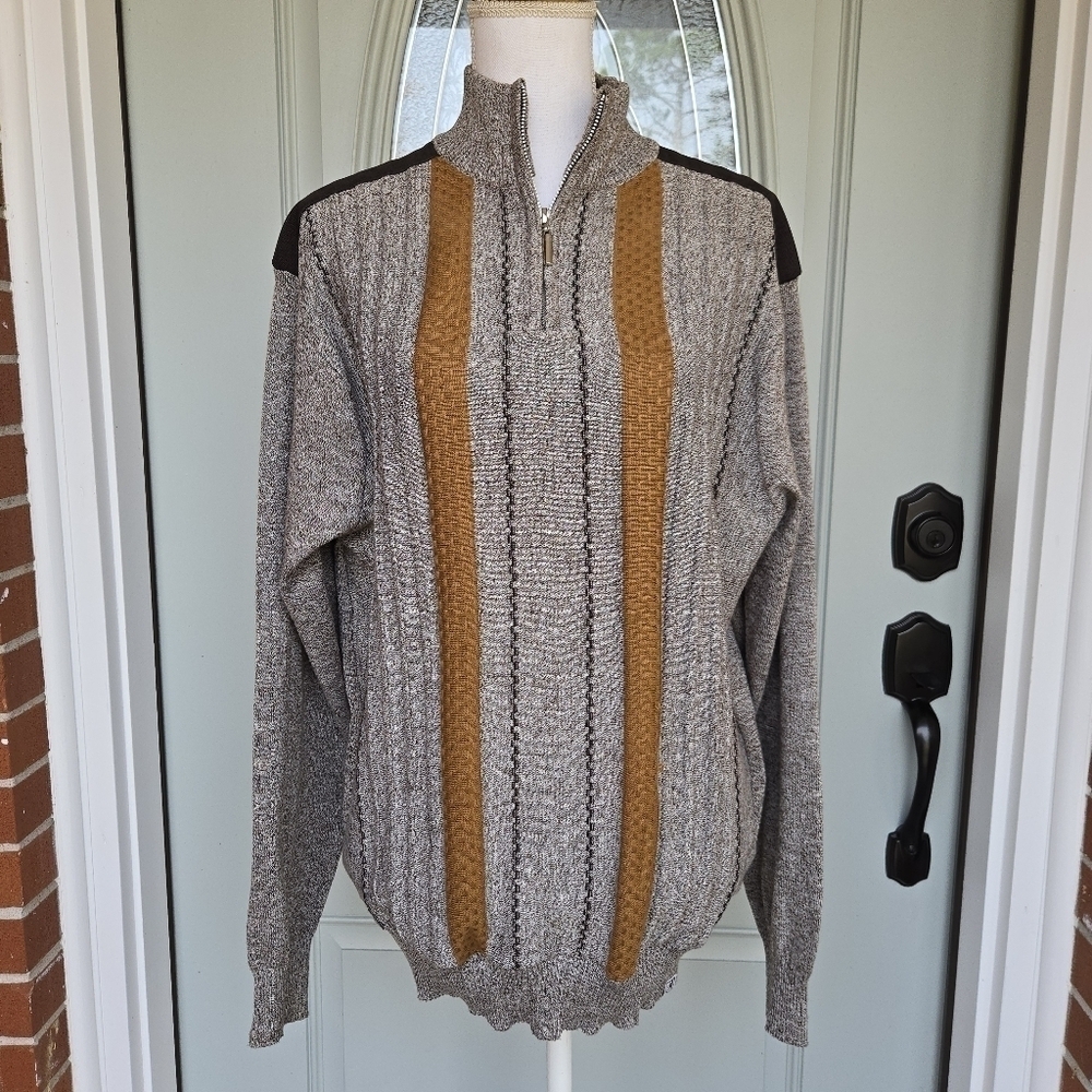 Stacy Adams Men's Quarter Zip Striped Sweater